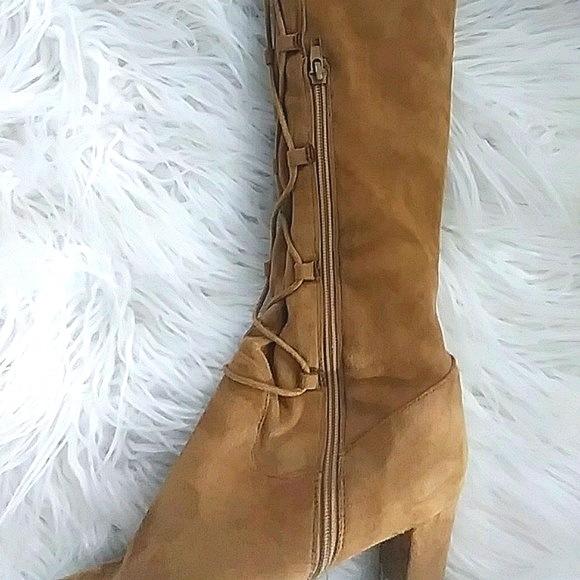 Qupid Tall Front Lace Up Swede Boots - Picture 5 of 7